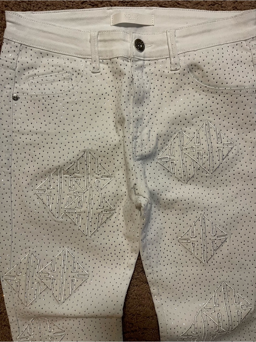 KDNK White Embellished Skinny Jeans NWOT
